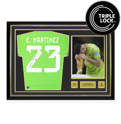 Emiliano Martinez Official 2022 FIFA World Cup™ Autographed and Hero Framed Argentina 2022 Goalkeeper Jersey Emiliano Martinez Official 2022 FIFA World Cup™ Autographed and Hero Framed Argentina 2022 Goalkeeper Jersey