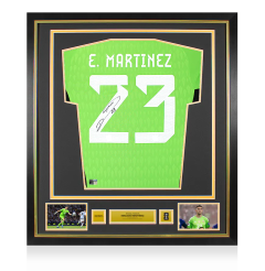Emiliano Martinez Official 2022 FIFA World Cup™ Autographed and Framed Argentina 2022 Goalkeeper Jersey Emiliano Martinez Official 2022 FIFA World Cup™ Autographed and Framed Argentina 2022 Goalkeeper Jersey