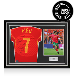 Luis Figo Back Signed Portugal 2004 Reissue Home Shirt: Euro 2004 Captain: Lisbon Legend Inscription In Hero Frame: Option 1