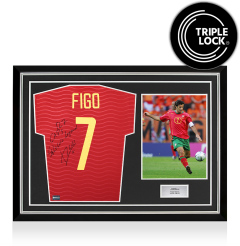Luis Figo Back Signed Portugal 2026 Home Shirt: 127 Caps, Sele&ccedil;&atilde;o Legend Inscription In Hero Frame: Option 1