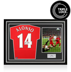 Xabi Alonso Back Signed Liverpool FC 2005 Home Shirt In Hero Frame: Option 1- Istanbul Edition