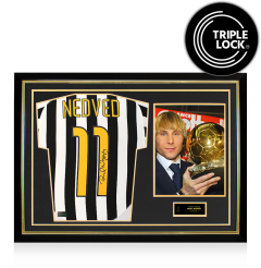 Pavel Nedved Official Ballon d'Or&trade; Back Signed and Hero Framed Juventus 2003-04 Home Shirt