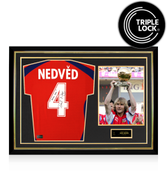 Pavel Nedved Official Ballon d'Or&trade; Back Signed and Hero Framed Czech Republic 2000-02 Home Shirt: Furia Ceca Inscription