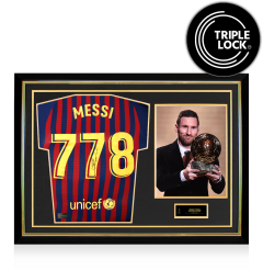 Lionel Messi Official FC Barcelona Autographed and Framed 2018-19 Authentic Home Jersey: 778 Appearances Edition