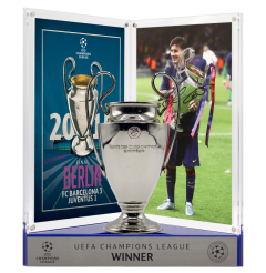Lionel Messi Official UEFA Champions League Signed 3D Mini Replica Trophy on Stand: 2015 Mini