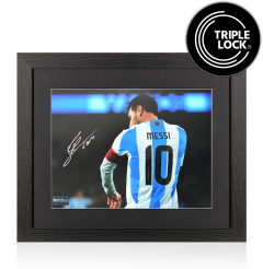 Lionel Messi Signed Argentina Photo In Black Wooden Frame: vs Venezuela 2025