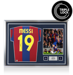 Lionel Messi Official UEFA Champions League Back Signed and Hero Framed FC Barcelona 2007-08 Home Shirt
