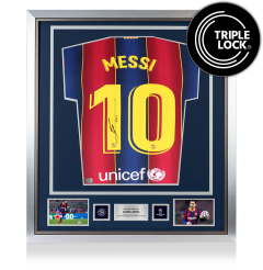 Lionel Messi Official UEFA Champions League Back Signed and Framed FC Barcelona Authentic 2020-21 Home Shirt Lionel Messi Official UEFA Champions League Back Signed and Framed FC Barcelona Authentic 2020-21 Home Shirt