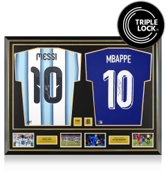 Lionel Messi & Kylian Mbappe Official FIFA World Cup&trade; 2026 Signed and Framed Argentina Shirts In Dual Frame
