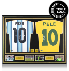 Lionel Messi & Pele Official FIFA World Cup&trade; Signed and Framed Shirts In Dual Frame