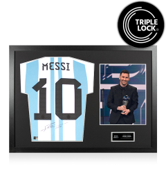 PRE-ORDER Lionel Messi Official The Best FIFA Football Awards&trade; Back Signed and Framed Argentina 2022-23 Home Shirt: 2022 Winner