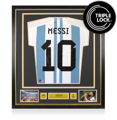 Lionel Messi Official 2022 FIFA World Cup&trade; Back Signed and Framed Argentina 2022 Home Jersey