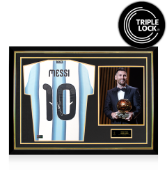 Lionel Messi Official Ballon d'Or&trade; Back Signed and Hero Framed Argentina 2026 Authentic Home Jersey