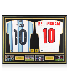 Lionel Messi & Jude Bellingham Official FIFA World Cup&trade; 2026 Signed and Framed Argentina and England Shirts In Dual Frame