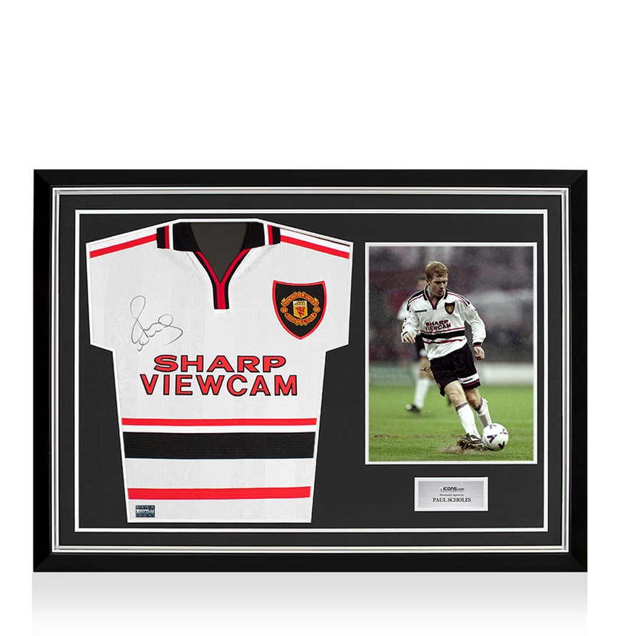 Paul Scholes Front Signed Manchester United 1999 Away Shirt In