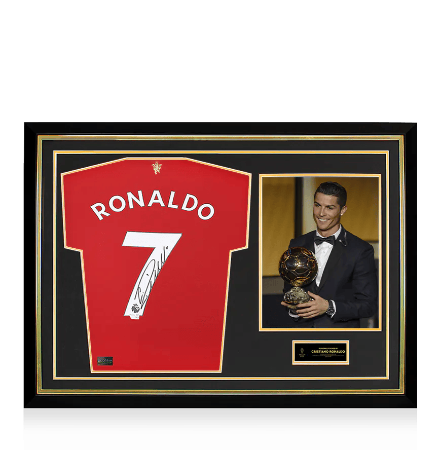 Official Ballon d'Or Ronaldo Back Signed Man Utd 2021-22 Home Shirt In Hero Frame