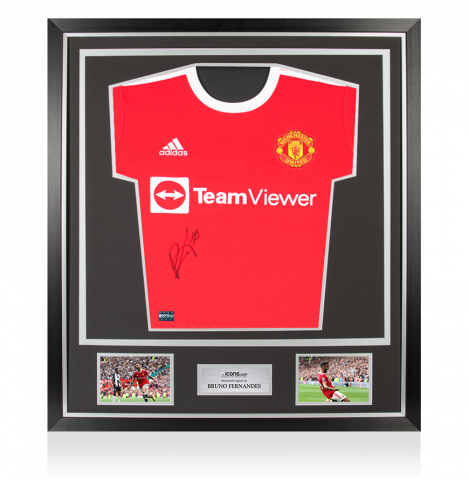 Bruno Fernandes Front Autographed Manchester United 2021-22 Home Jersey In Classic Frame