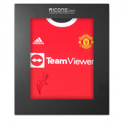 Bruno Fernandes Front Signed Manchester United 2021-22 Home Shirt In Deluxe Packaging