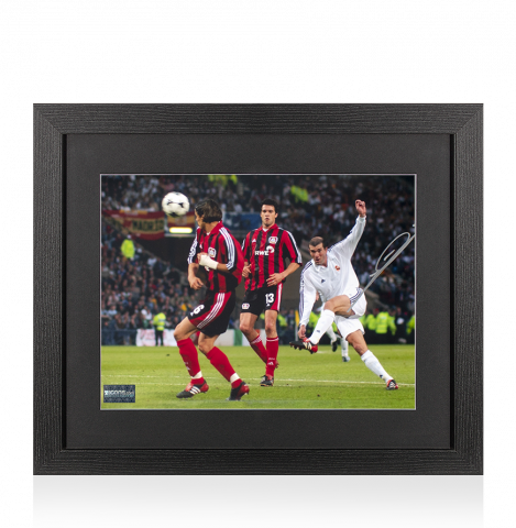 Zinedine Zidane Autographed Real Madrid: 2002 UEFA Champions League Final Volley Photo In Black Wooden Frame