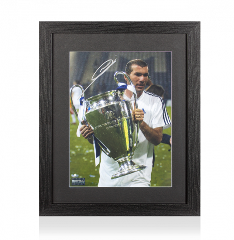 Zinedine Zidane Autographed Real Madrid Photo In Black Wooden Frame: 2002 UEFA Champions League Winner