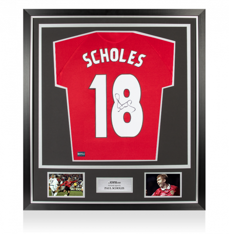 Paul Scholes Back Autographed 1999 Manchester United Home Jersey: UCL Edition In Classic Frame