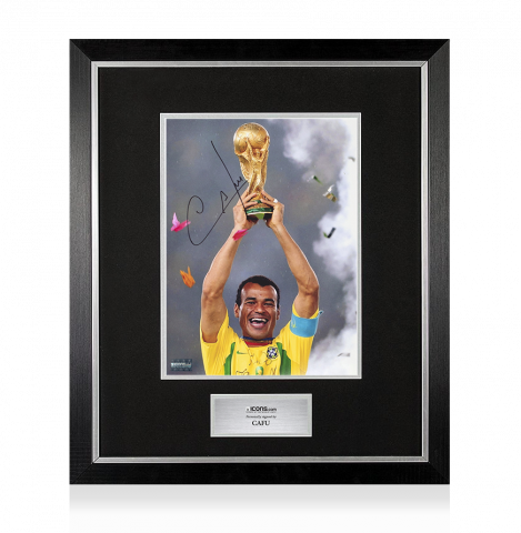 Cafu Autographed Brazil Photo In Premium Photo Frame: 2002 FIFA World Cup Winner