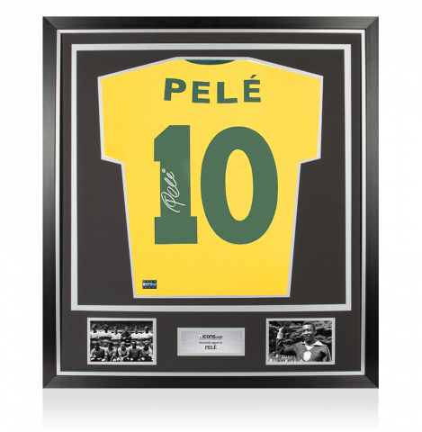 Pele Back Autographed Brazil Retro Home Jersey In Classic Frame