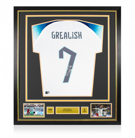 Jack Grealish Official 2022 FIFA World Cup™ Back Signed and Framed England 2022-23 Home Shirt with Fan Style Numbers