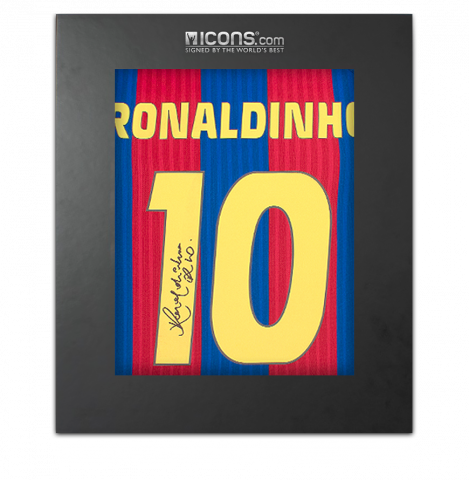 Ronaldinho Back Autographed FC Barcelona 2016-17 Home Jersey with Fan Style Numbers