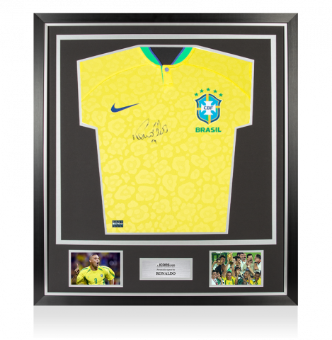Ronaldo Front Autographed Modern Brazil Home Jersey In Classic Frame