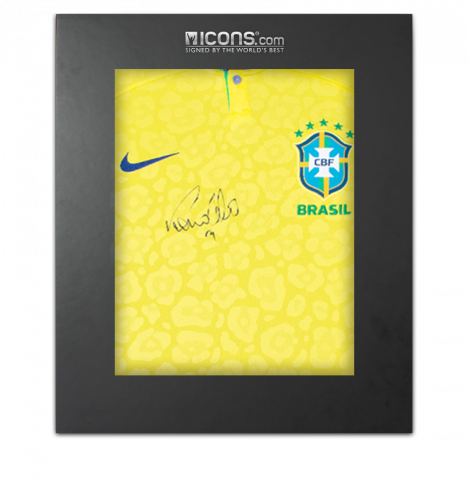 Ronaldo Front Signed Modern Brazil Home Shirt In Deluxe Packaging