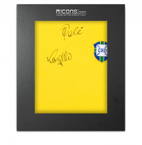 Ronaldo & Pele Front Signed Retro Brazil Home Shirt In Deluxe Packaging