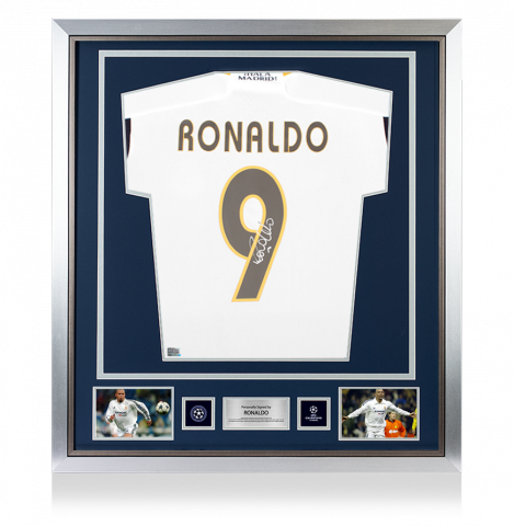 Ronaldo Official UEFA Champions League Back Autographed and Framed Modern Real Madrid CF Home Jersey with Fan Style Numbers