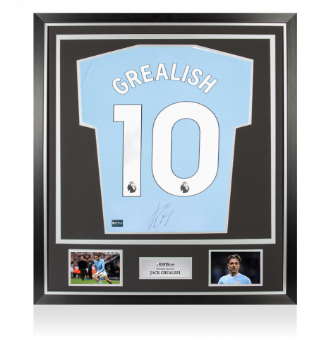 Jack Grealish Back Autographed Manchester City 2023-24 Home Jersey: Autographed Under Number In Classic Frame