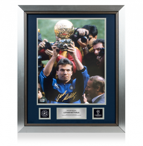 Lothar Matthaus Official UEFA Champions League Autographed and Framed Internazionale Photo: 1990 Ballon d'Or Winner