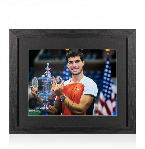 Carlos Alcaraz Autographed Photo In Black Wooden Frame: 2022 US Open Winner