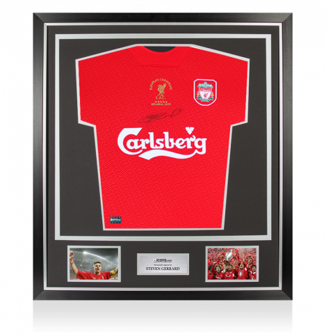 Steven Gerrard Front Autographed Liverpool FC Jersey - 2005 UEFA Champions League Winners In Classic Frame