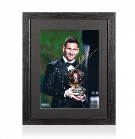 Lionel Messi Official Autographed Photo In Black Wooden Frame: 2023 Ballon d'Or Winner