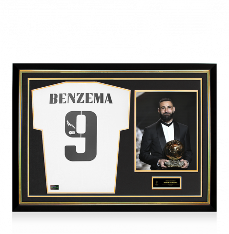 Karim Benzema Official Ballon d'Or™ Back Autographed and Hero Framed Real Madrid 2022-23 Home Jersey 