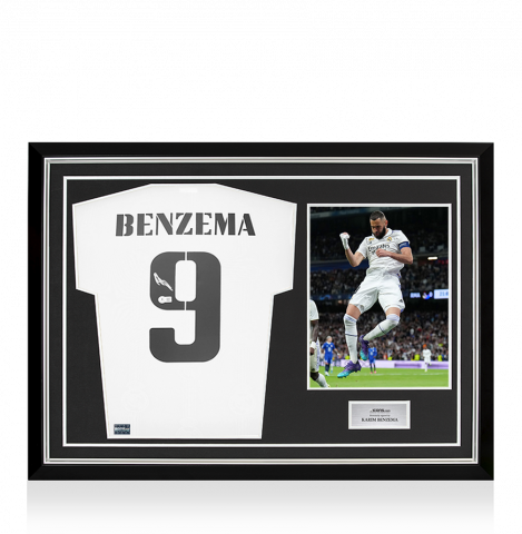 Karim Benzema Back Autographed Real Madrid 2022-23 Home Jersey In Hero Frame: Option 1