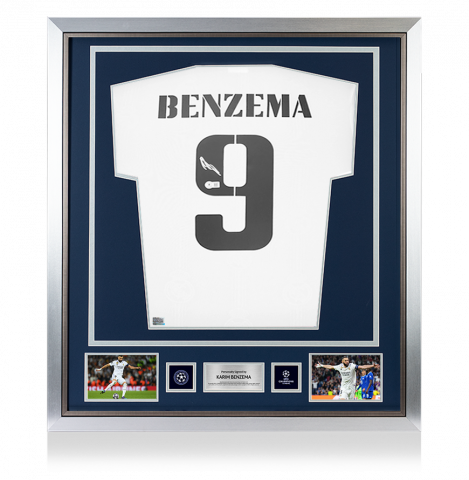 Karim Benzema Official UEFA Champions League Back Autographed and Framed Real Madrid 2022-23 Home Jersey