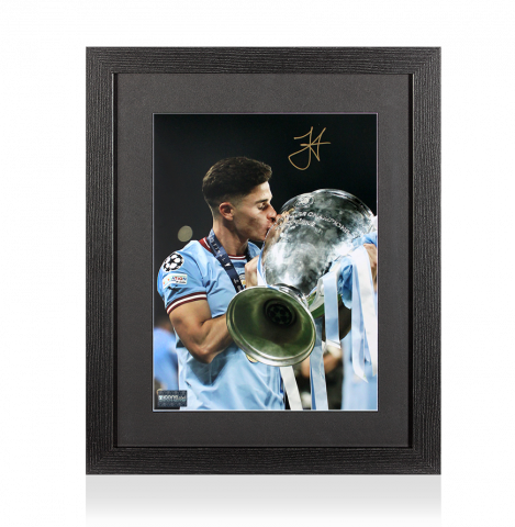 Julian Alvarez Autographed Manchester City Photo In Black Wooden Frame: 2023 UEFA Champions League Winner