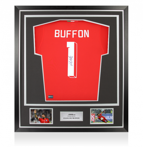 Gianluigi Buffon Back Autographed Italy Modern Goalkeeper Jersey with Fan Style Number In Classic Frame