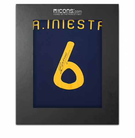 Andres Iniesta Back Signed Spain 2010 Away Shirt In Deluxe Packaging