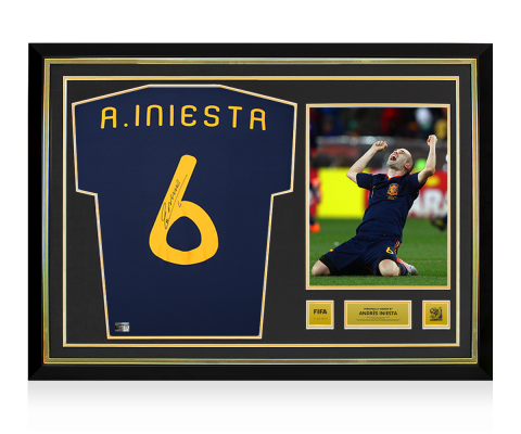 Andres Iniesta Official 2010 FIFA World Cup™ Back Signed and Hero Framed Spain 2010 Away Shirt