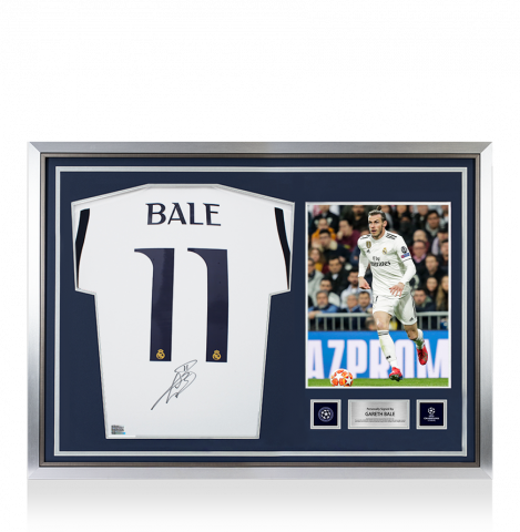 Gareth Bale Official UEFA Champions League Back Autographed and Hero Framed Real Madrid 2023-24 Home Jersey