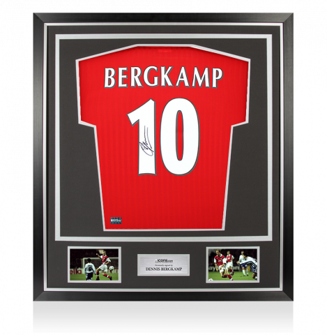 Dennis Bergkamp Back Autographed Arsenal Icon Home Jersey with Fan Style Numbers In Classic Frame