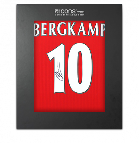 Dennis Bergkamp Back Signed Arsenal Icon Home Shirt with Fan Style Numbers In Deluxe Packaging