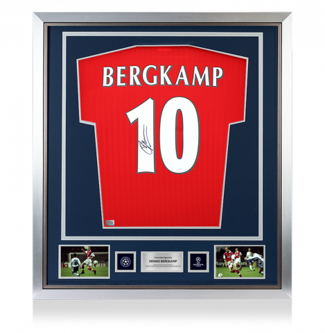 Dennis Bergkamp Official UEFA Champions League Back Autographed and Framed Arsenal Icon Home Jersey with Fan Style Numbers