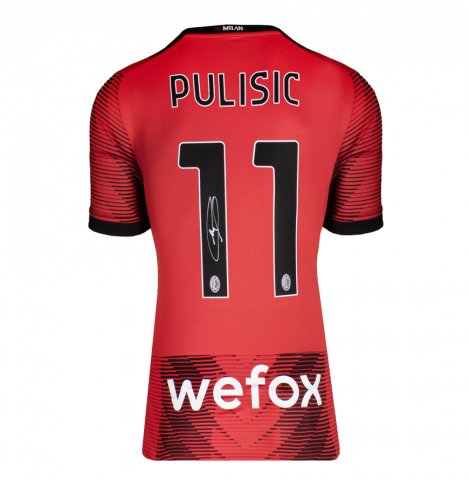 Christian Pulisic Back Signed AC Milan 2023-24 Home Shirt In Deluxe Packaging